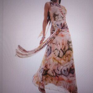 ASOS DESIGN mesh one shoulder dress with neck tie in blurred animal print  US12